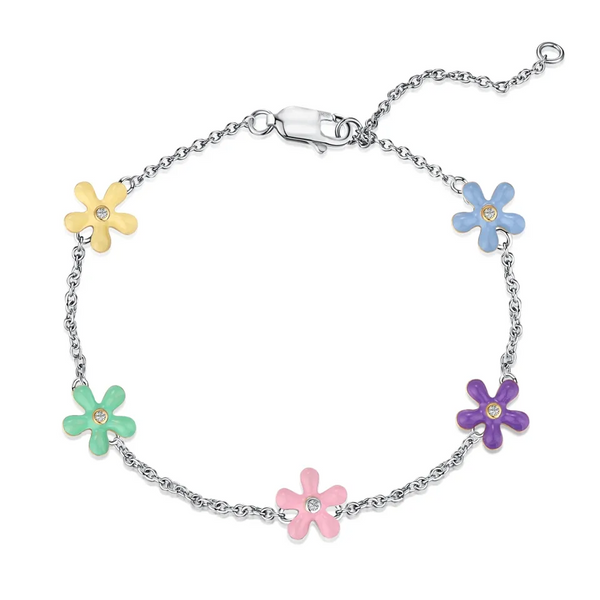 Buntes 925-Armband mit Regenbogenblumen